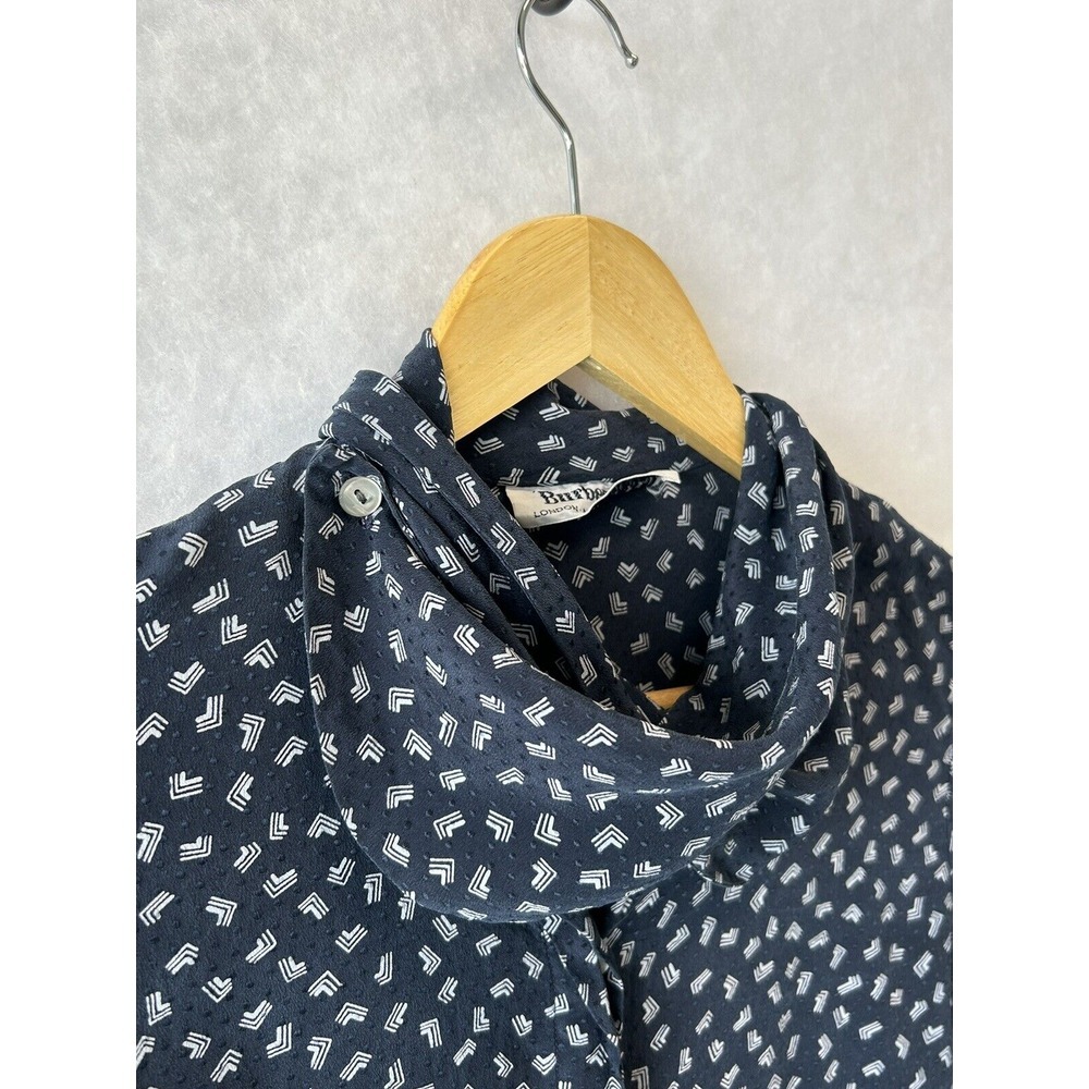 Vintage 80's Burberrys Blue Silk Button Up Blouse Size 6 Lapel Neck Long Sleeve - Picture 5 of 9